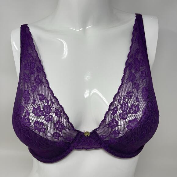 Natori Convertible Bra 34DDD Plum Lace Cherry Blossom Plunge Underwire MSRP $76 - Picture 8 of 14